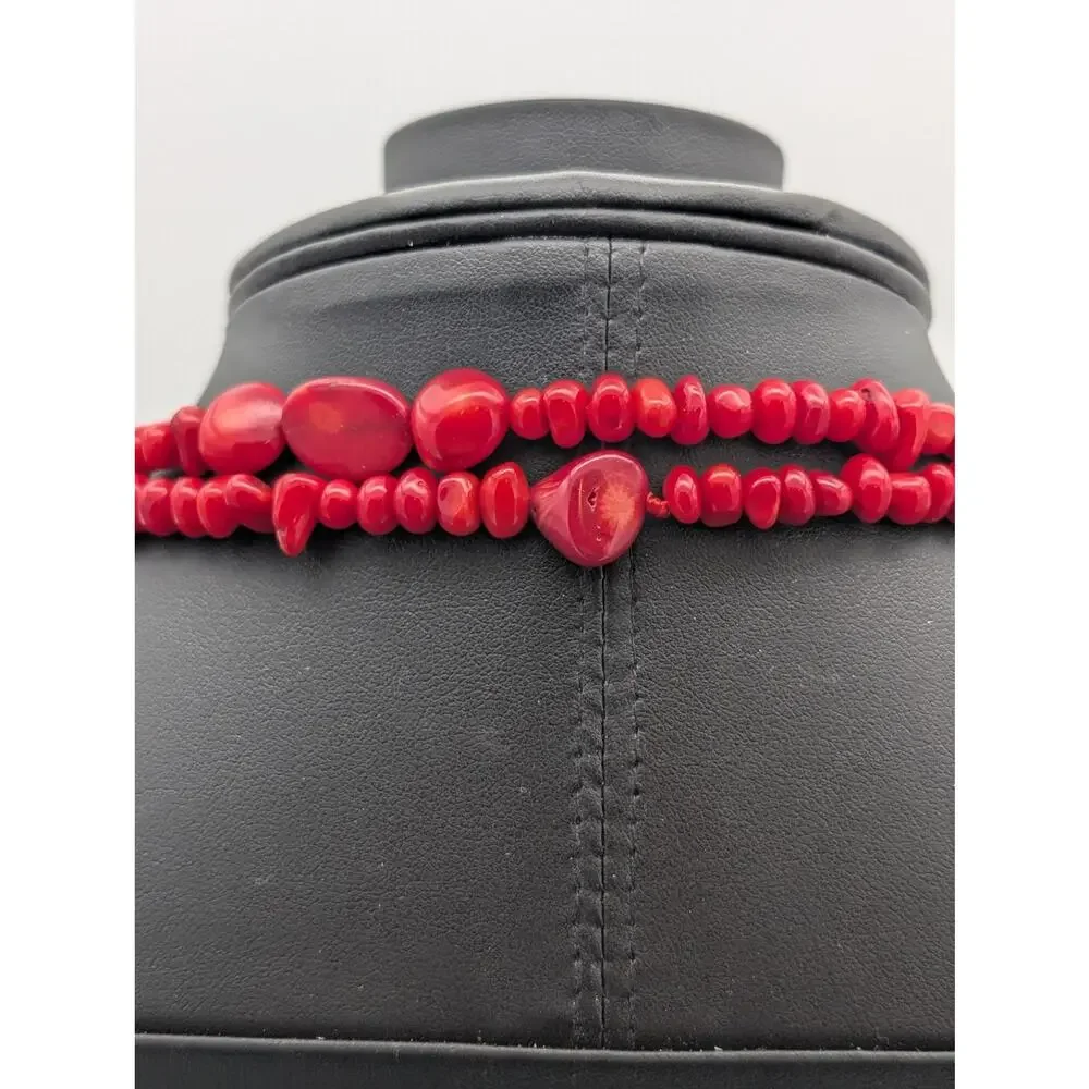 Vintage Long Red Coral Beaded  66" Over the Head Necklace 112.76g - Picture 6 of 8
